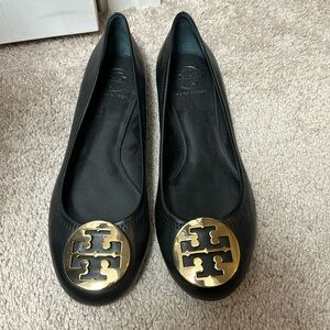 Tory Burch Black Flats with Gold Buckle